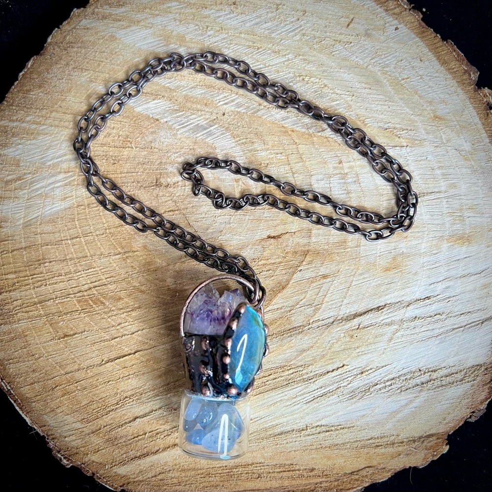 Soldered Amethyst & Labradorite Bottle Pendant Necklace - Picture 2 of 9